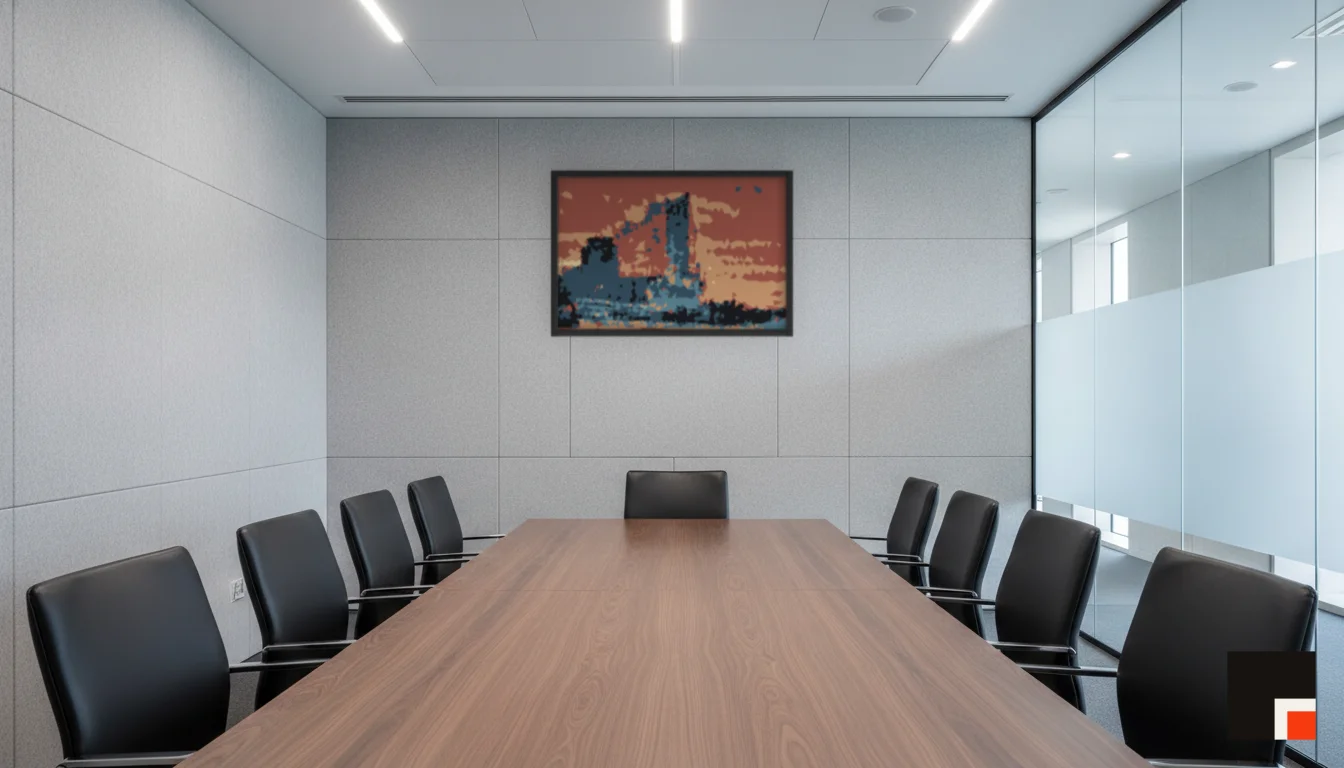 A Lumen & Logic artwork hanging in a Boardroom hotel interior — Meeting room · Frankfurt