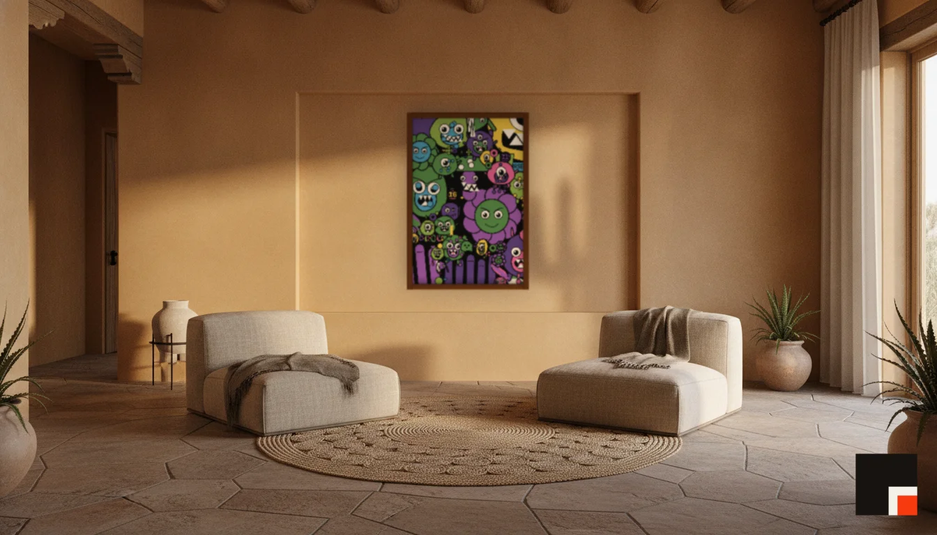 A Lumen & Logic artwork hanging in a Desert hotel interior — Desert retreat · Moab