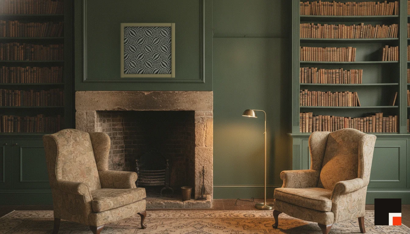 A Lumen & Logic artwork hanging in a Manor hotel interior — Library · Cotswolds