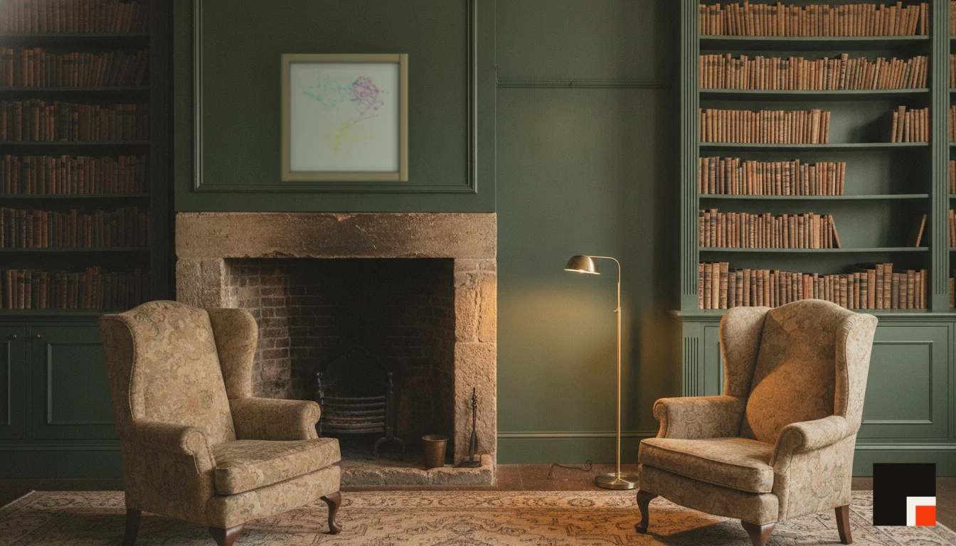 A Lumen & Logic artwork hanging in a Manor hotel interior — Library · Cotswolds