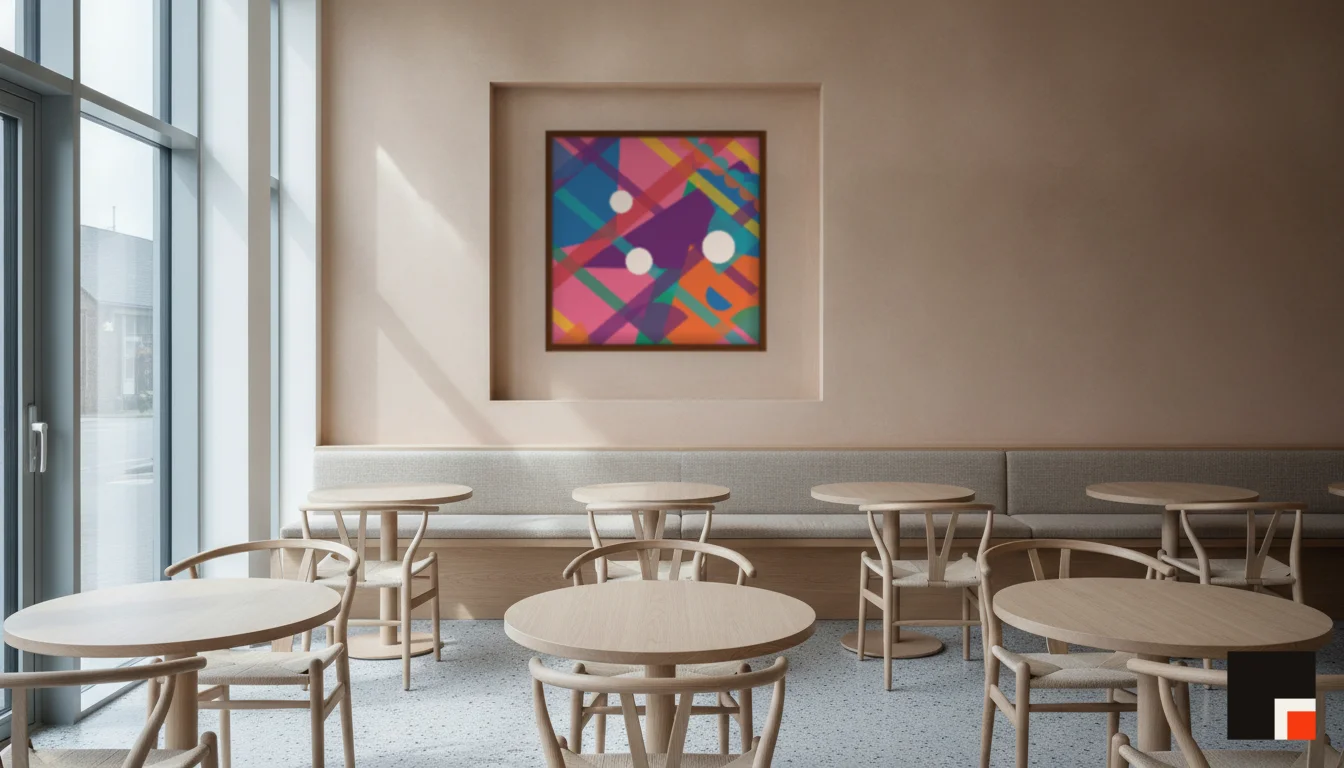 A Lumen & Logic artwork hanging in a Restaurant hotel interior — Dining room · Copenhagen