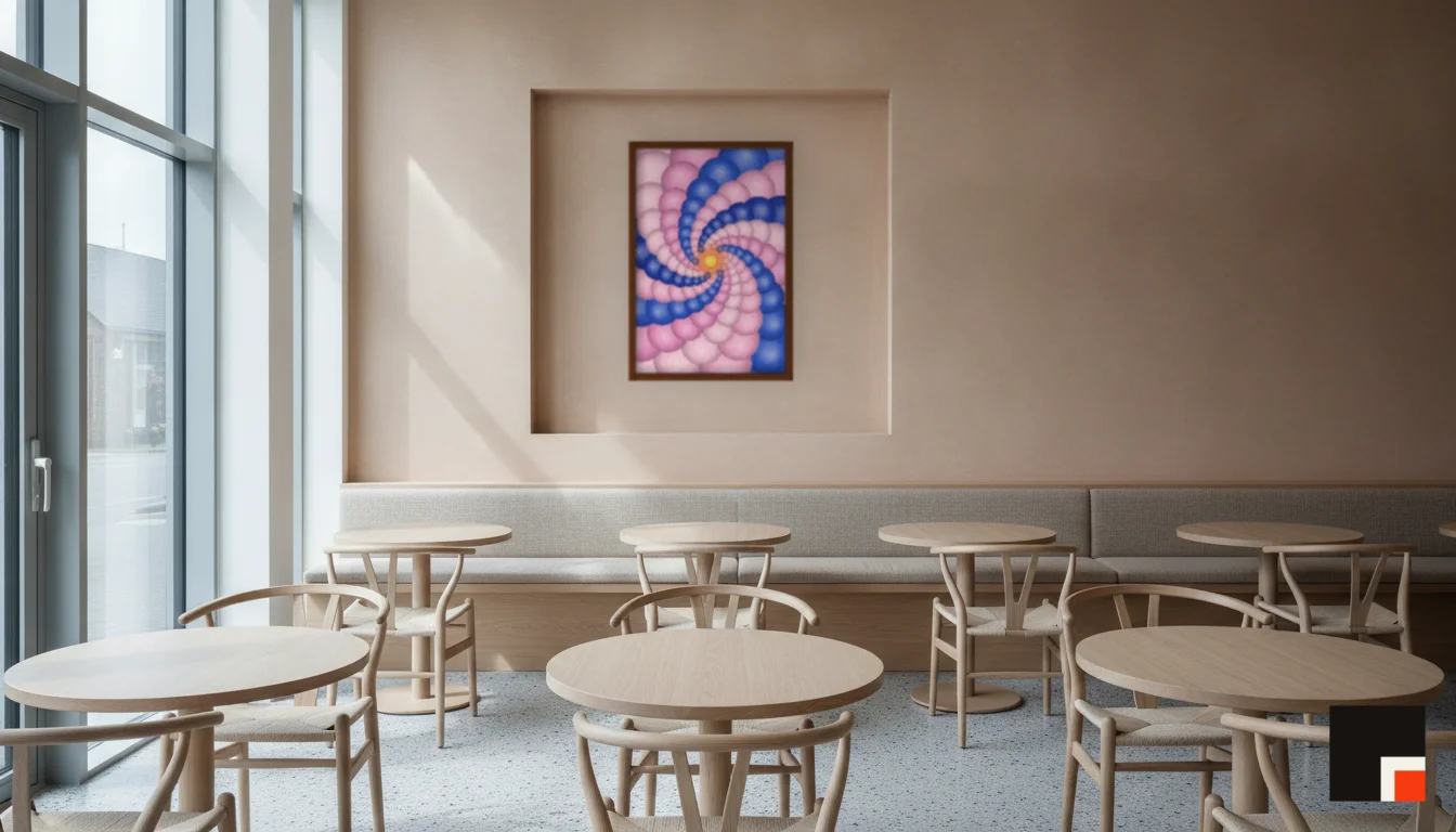 A Lumen & Logic artwork hanging in a Restaurant hotel interior — Dining room · Copenhagen