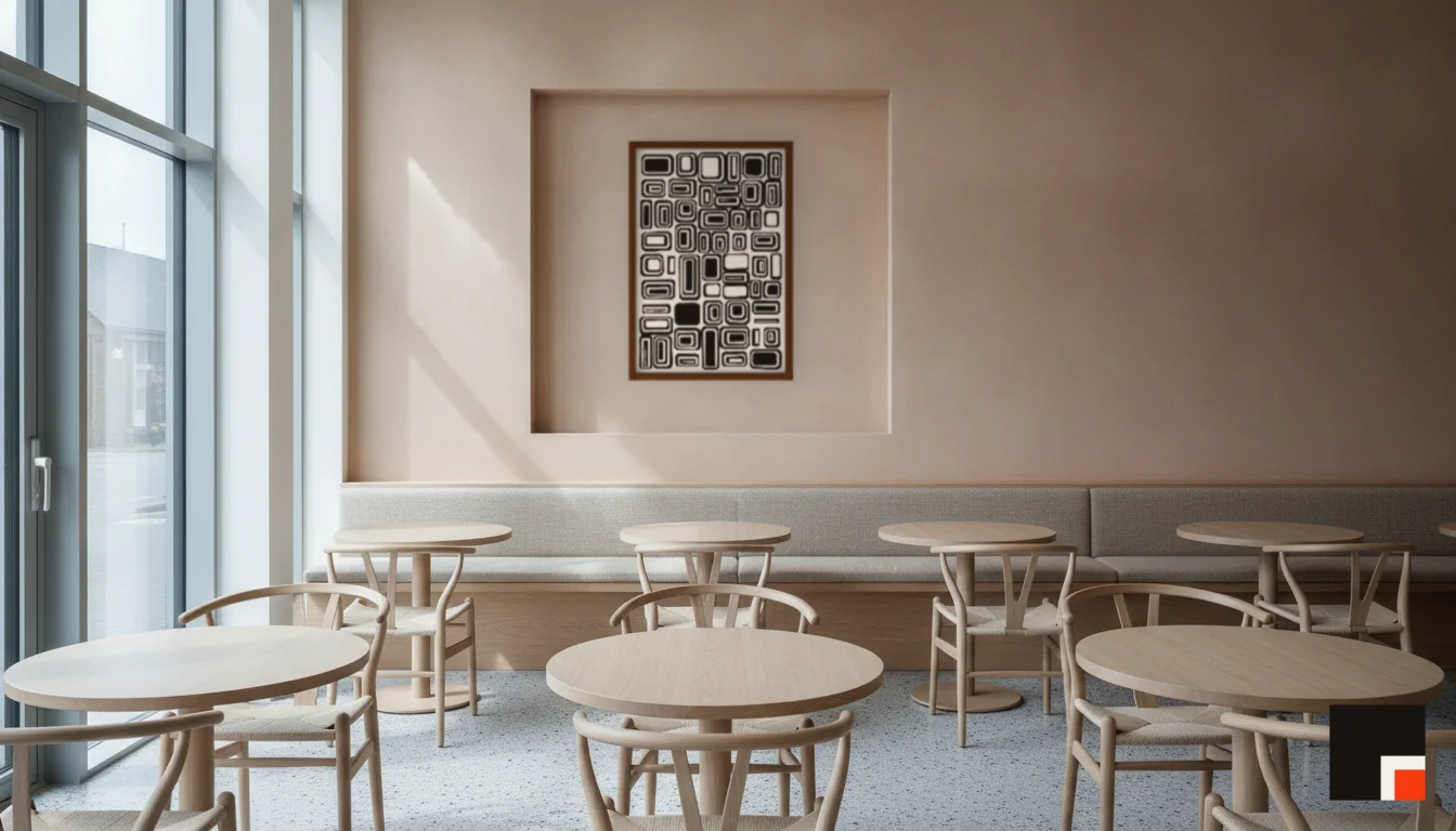 A Lumen & Logic artwork hanging in a Restaurant hotel interior — Dining room · Copenhagen
