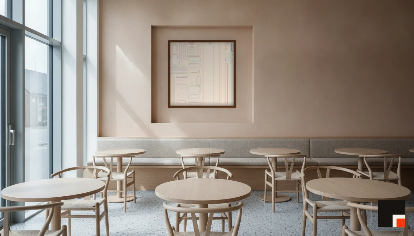 A Lumen & Logic artwork hanging in a Restaurant hotel interior — Dining room · Copenhagen