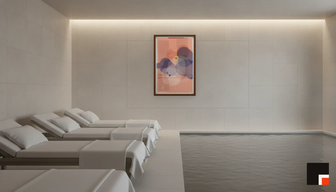 A Lumen & Logic artwork hanging in a Spa hotel interior — Relaxation room · Baden-Baden
