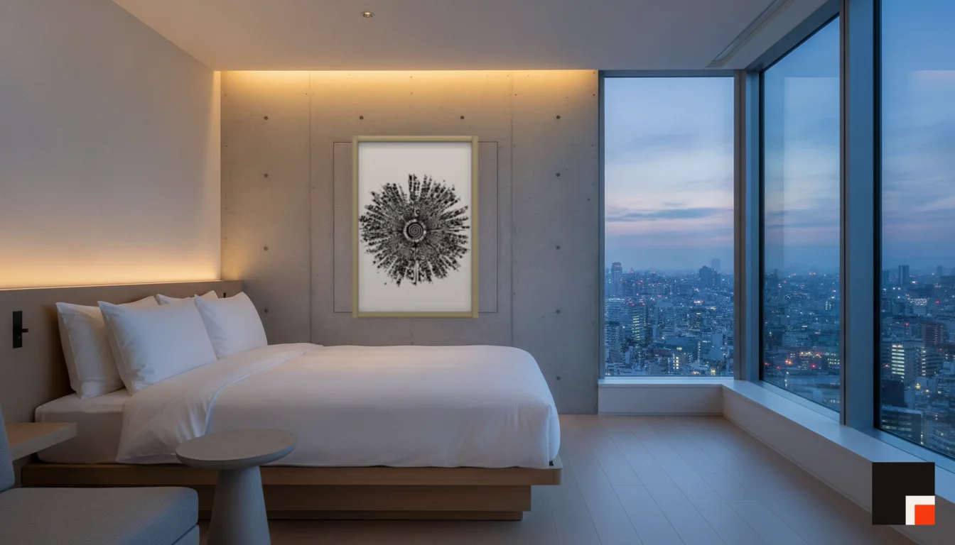A Lumen & Logic artwork hanging in a Tokio hotel interior — Suite, 41st floor · Tokyo